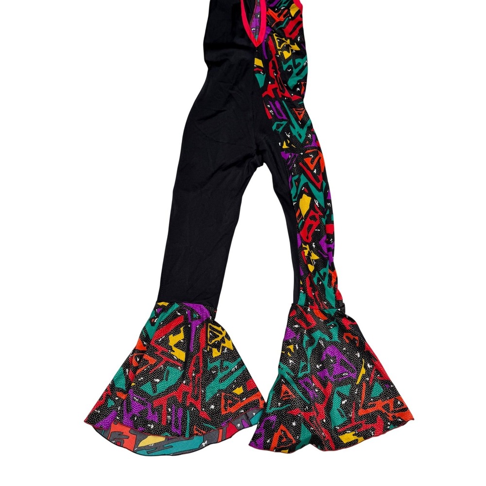 Spanish‎ Dance Jumpsuit Sleeveless Black Neon Spandex Bell Bottom Sequin XSmall